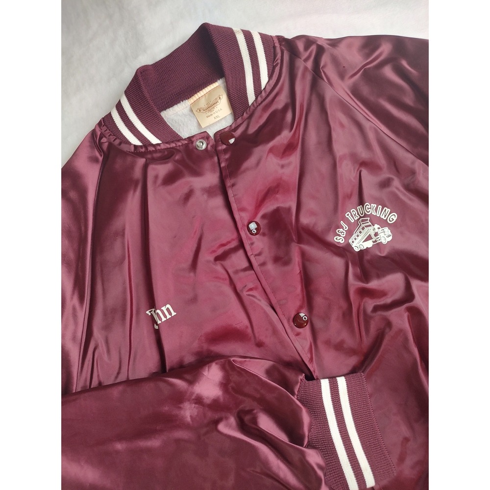 Vintage Aurora Sportswear Mens XXl Burgundy Satin Bomber Jacket USA Trucking‎